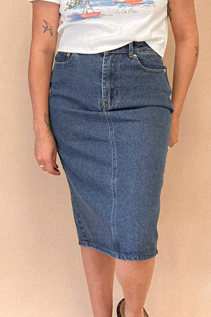 Dark Denim wash midi skirt