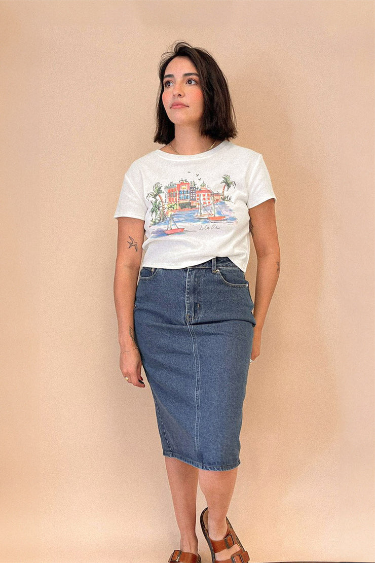 Dark Denim wash midi skirt